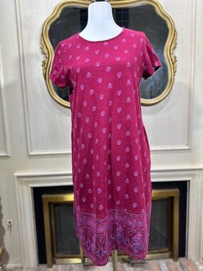 J. Jill Dress Medium Pure Jill Slub Knit Block Print Global Chic Boho